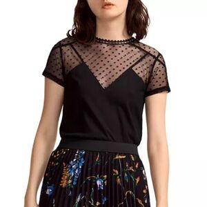 Maje Tribor Lace Inset & Dot-Pattern Top, size M